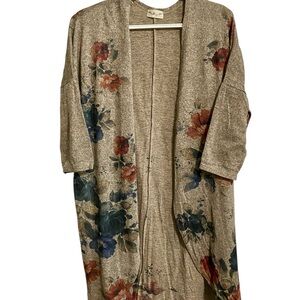 gaze Beige Open-Front Floral Cardigan with Blue and Rust Blooms
